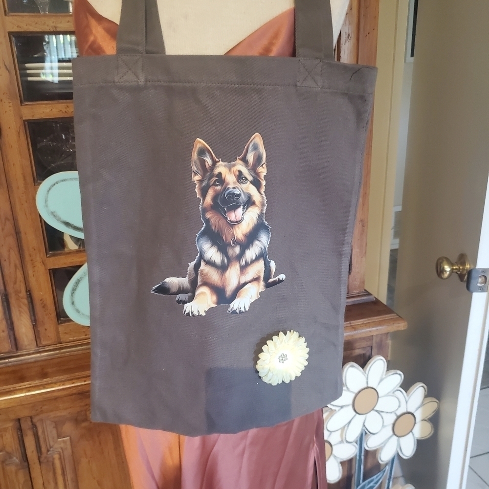 Dog Tote Bag with German Shepherd Print - Brown